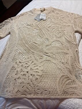 H&M Openwork Crochet Sweater in Cream